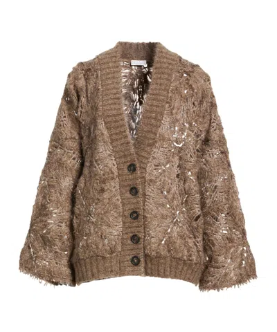 Brunello Cucinelli Grey Knit Cardigan In Brown