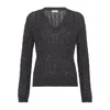 Brunello Cucinelli Textured Ribbed V-neck Sweater With Sparkling Details In Black