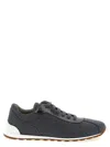 Brunello Cucinelli Women Low-top Wool Flannel Sneakers With Leather Profiles In Blue