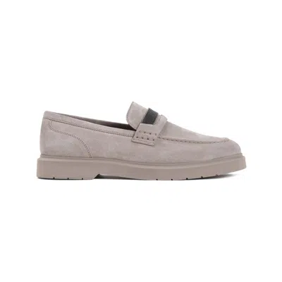 BRUNELLO CUCINELLI GREY LEATHER LOAFERS