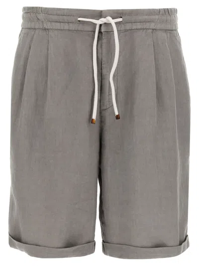 BRUNELLO CUCINELLI GREY LINEN BERMUDA SHORTS