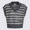 Brunello Cucinelli Top Linen Metallic Stripes In Blue Petrolio