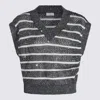 Brunello Cucinelli Top Linen Metallic Stripes In Blue Petrolio