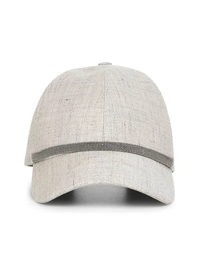 BRUNELLO CUCINELLI GREY LINEN SHINY BAND BASEBALL CAP