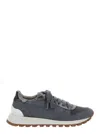 Brunello Cucinelli Grey Low Top Sneakers With Monil Detail On The Side And Embossed Logo Lettering On The Rear In Fabri In Gray