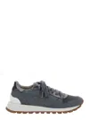 Brunello Cucinelli Grey Low Top Sneakers With Monil Detail On The Side And Embossed Logo Lettering On The Rear In Fabri In Gray