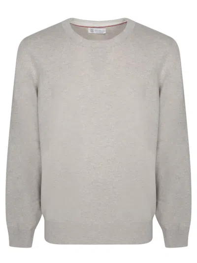 Brunello Cucinelli Grey Melange Cashmere Sweater In Gray