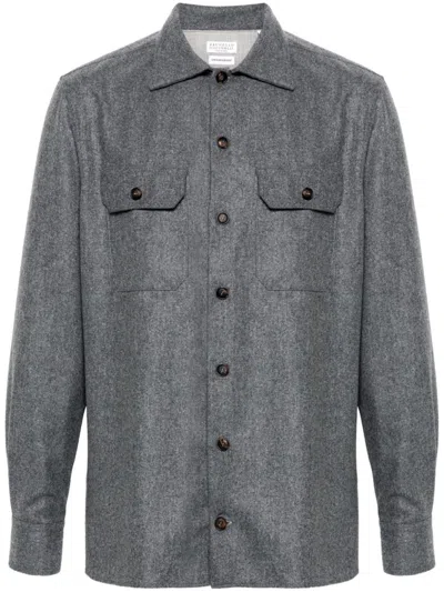 BRUNELLO CUCINELLI GREY MELANGE-EFFECT SHIRT