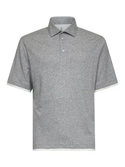 Brunello Cucinelli Grey Melange Linen And Cotton Polo Shirt In Gray