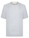 Brunello Cucinelli Grey Melange-white Linen T-shirt In Gray