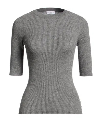 Brunello Cucinelli Grey Metallicfinish Knit Sweater In Gray