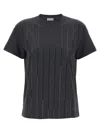 Brunello Cucinelli Striped Sequin Cotton Jersey Short-sleeve T-shirt