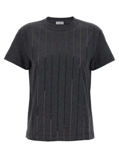 BRUNELLO CUCINELLI GREY MICRO SEQUIN T-SHIRT