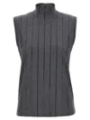 Brunello Cucinelli Sequin High Neck Sleeveless Top With Vertical Stripes In Black