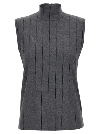 BRUNELLO CUCINELLI GREY MICRO SEQUIN TOP