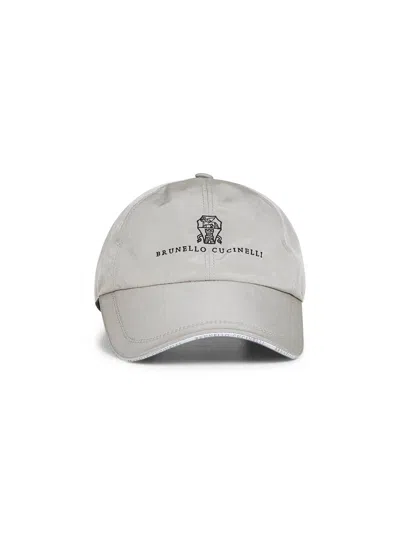 Brunello Cucinelli Grey Microfibre Logo Baseball Cap In Gray