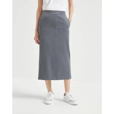 Brunello Cucinelli Grey Midi Straight Skirt In Gray