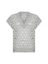 Brunello Cucinelli Grey Mohair And Wispy Wool Dazzling Net Vest In Silver