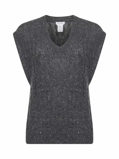 Brunello Cucinelli Grey Mohair Blend Dazzling Cable Vest In Gray