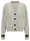Brunello Cucinelli Ribbed Texture Cardigan Cuff Detail In Gray