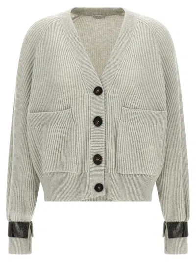 BRUNELLO CUCINELLI WOMEN GREY MONILE CUFF CARDIGAN, XS LUXURY SWEATERS & KNITWEAR FOR WOMEN DARVEYS