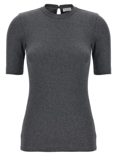 BRUNELLO CUCINELLI GREY MONILE RIBBED T-SHIRT