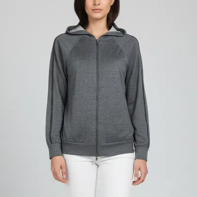 Pre-owned Brunello Cucinelli Grey Monoli Detail Jersey Hooded Sweatshirt S