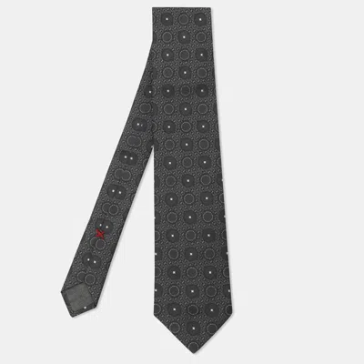 Pre-owned Brunello Cucinelli Grey Motif Embroidered Silk Neck Tie In Gray