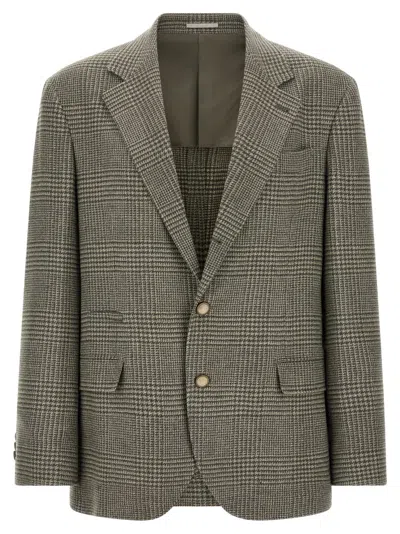 Brunello Cucinelli Grey Notched Lapel Blazer In Green