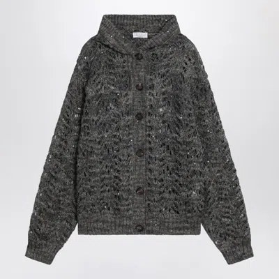 Brunello Cucinelli Grey Openwork Cardigan With Micro Sequins Women