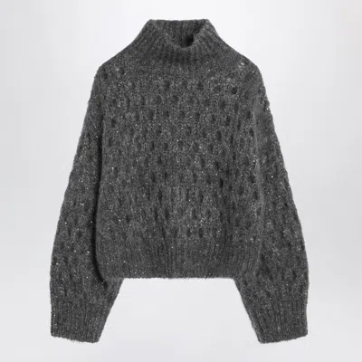 BRUNELLO CUCINELLI BRUNELLO CUCINELLI  GREY OPENWORK TURTLENECK SWEATER