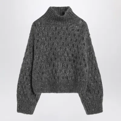 BRUNELLO CUCINELLI BRUNELLO CUCINELLI GREY OPENWORK TURTLENECK SWEATER