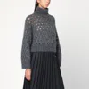 Brunello Cucinelli Grey Openwork Turtleneck Sweater In Gray