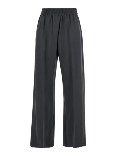 Brunello Cucinelli Grey Pants With Elastic Waist In Wool Blend Stretch Woman In Multicolor