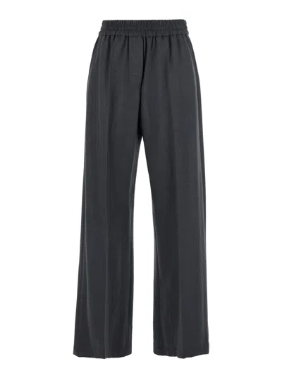 BRUNELLO CUCINELLI GREY PANTS WITH ELASTIC WAIST IN WOOL BLEND STRETCH WOMAN