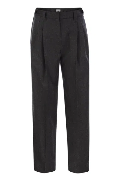 Brunello Cucinelli Grey Pants With Pences On The Front In Wool Woman