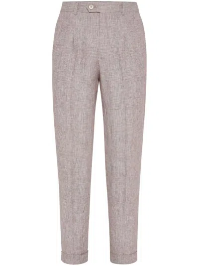 BRUNELLO CUCINELLI GREY PLEAT DETAILING TROUSERS