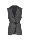 Brunello Cucinelli Grey Prince Of Wales Belted Vest In Black