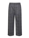 Brunello Cucinelli Cropped Bead-embellished Pleated Prince Of Wales Checked Wool Wide-leg Pants In Gray