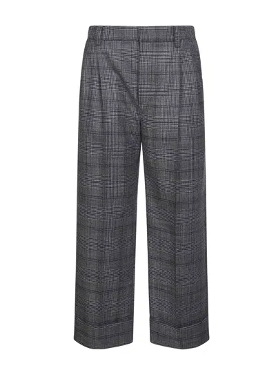 BRUNELLO CUCINELLI GREY PRINCE OF WALES SARTORIAL CROP TROUSERS
