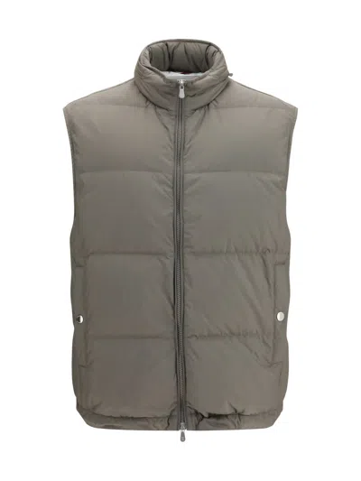 Brunello Cucinelli Grey Quilted Sleeveless Jacket In Gray