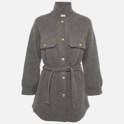 Pre-owned Brunello Cucinelli Grey Rib Knit Belted Jacket S In Gray