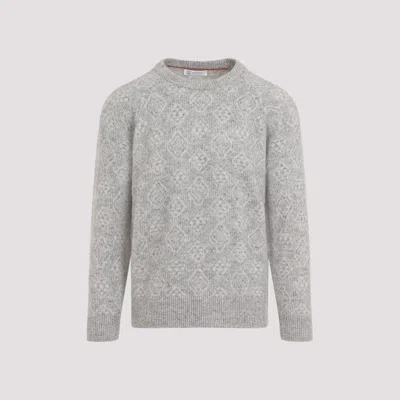 Brunello Cucinelli Geometric Alpaca Blend Sweater In Grey