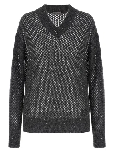 BRUNELLO CUCINELLI GREY RUSTIC DAZZLING NET SWEATER