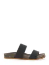 Brunello Cucinelli Grey Sandals With Monile Decoration And Round Open Toe In Suede And Cotton Woman