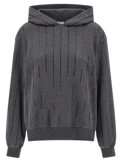 BRUNELLO CUCINELLI GREY SEQUIN EMBELLISHED HOODIE