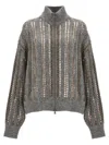 Brunello Cucinelli Sequin Openwork Sweater In Grey