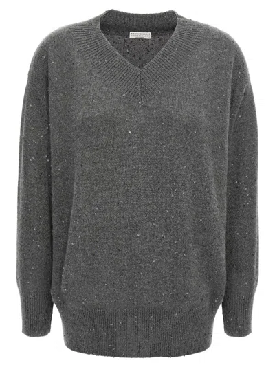BRUNELLO CUCINELLI GREY SEQUIN SWEATER