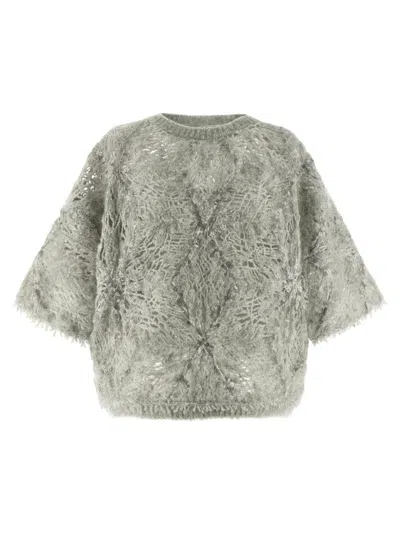 Brunello Cucinelli Grey Sequin Sweater In Gray