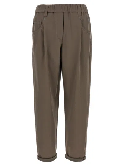 BRUNELLO CUCINELLI GREY SHINY BARTACK PANTS